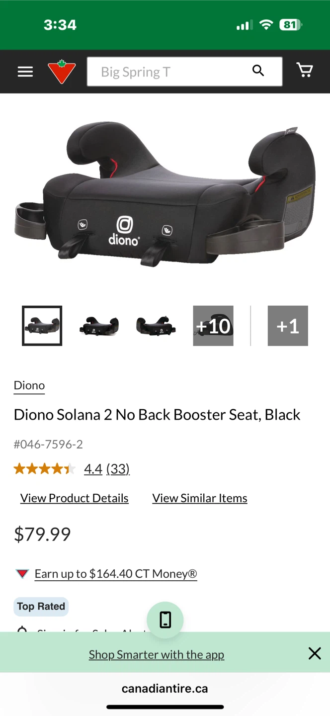 Diono Solana 2 No Back Booster Seat, Black