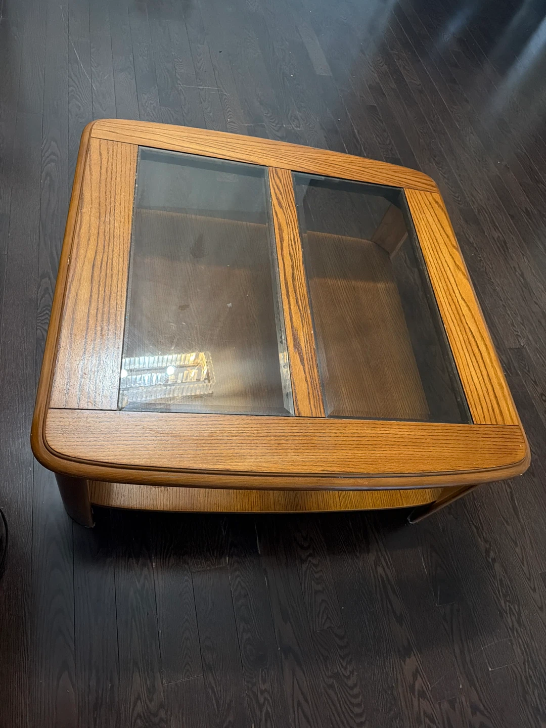 Wooden Coffee Table with Glass Top and Shelf - photo 2