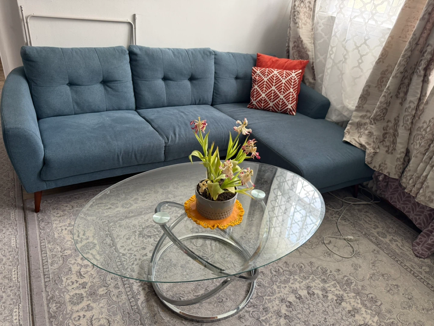 Oval Glass Coffee Table with Chrome Base - photo 4