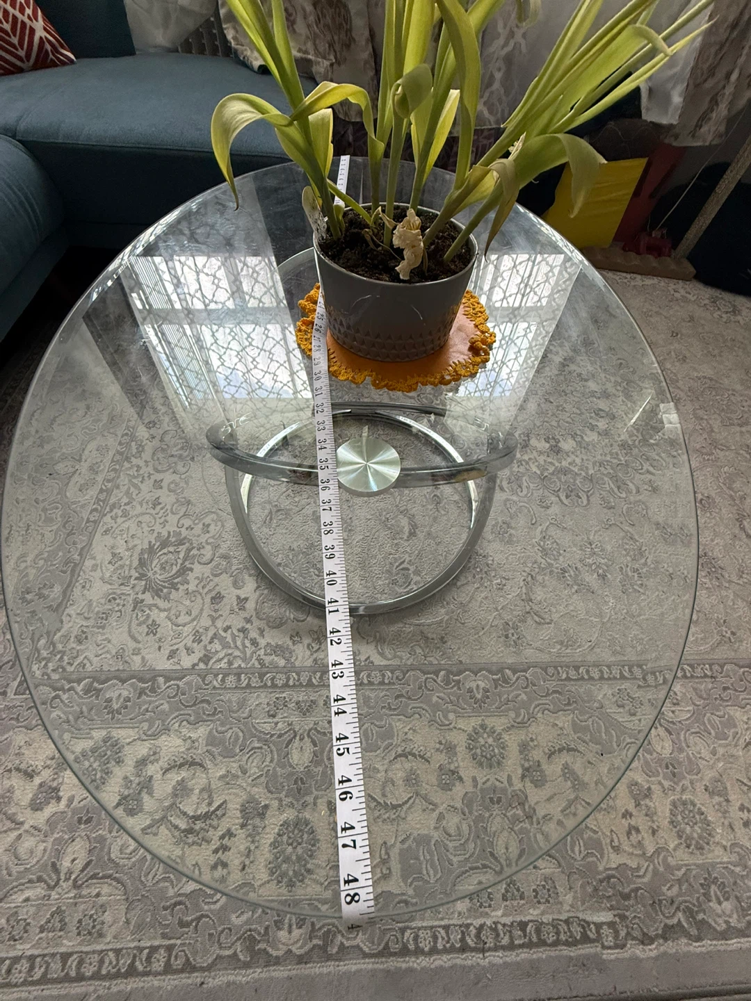 Oval Glass Coffee Table with Chrome Base - photo 2