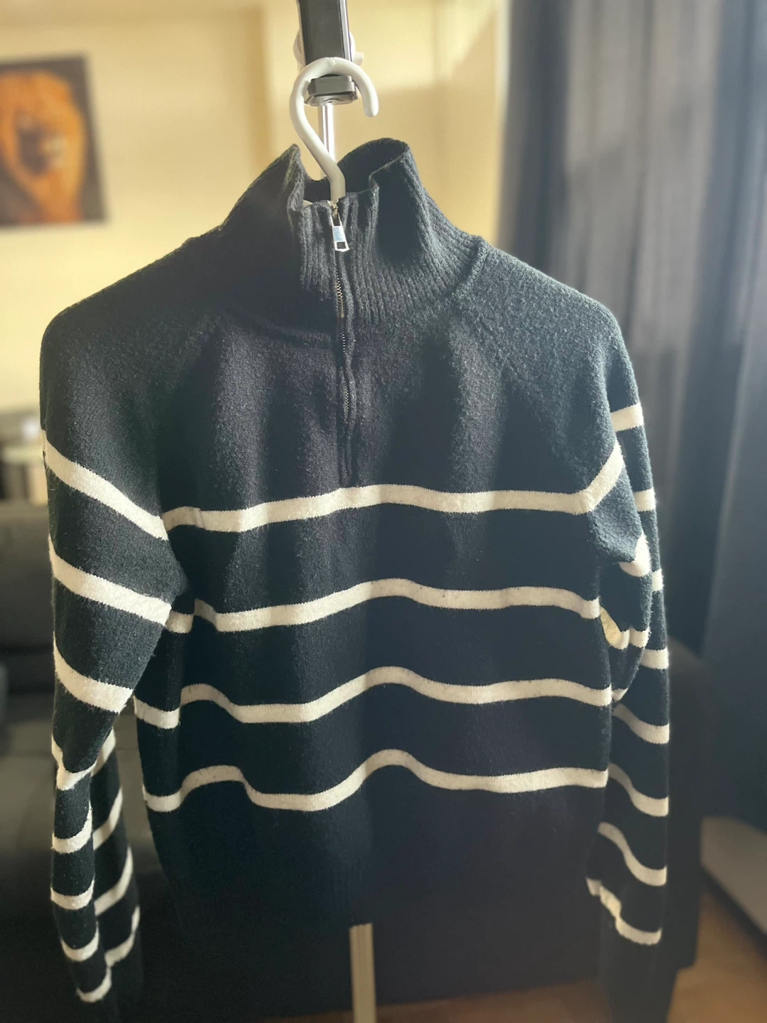 Black and White Striped Quarter-Zip Sweater - photo 2