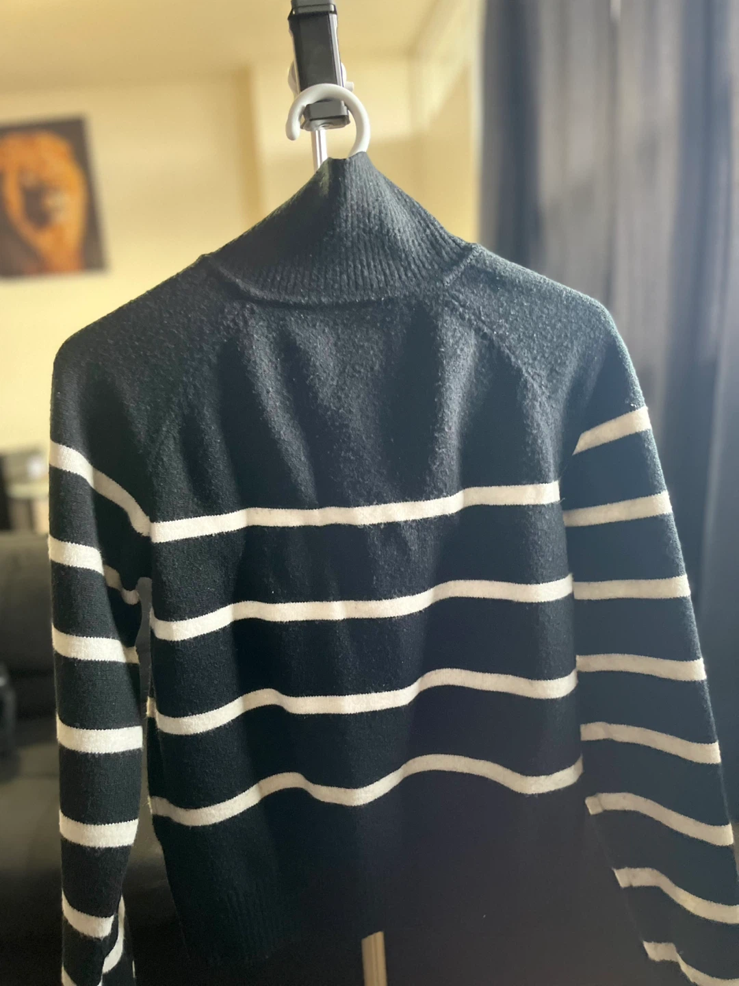 Black and White Striped Quarter-Zip Sweater - photo 5