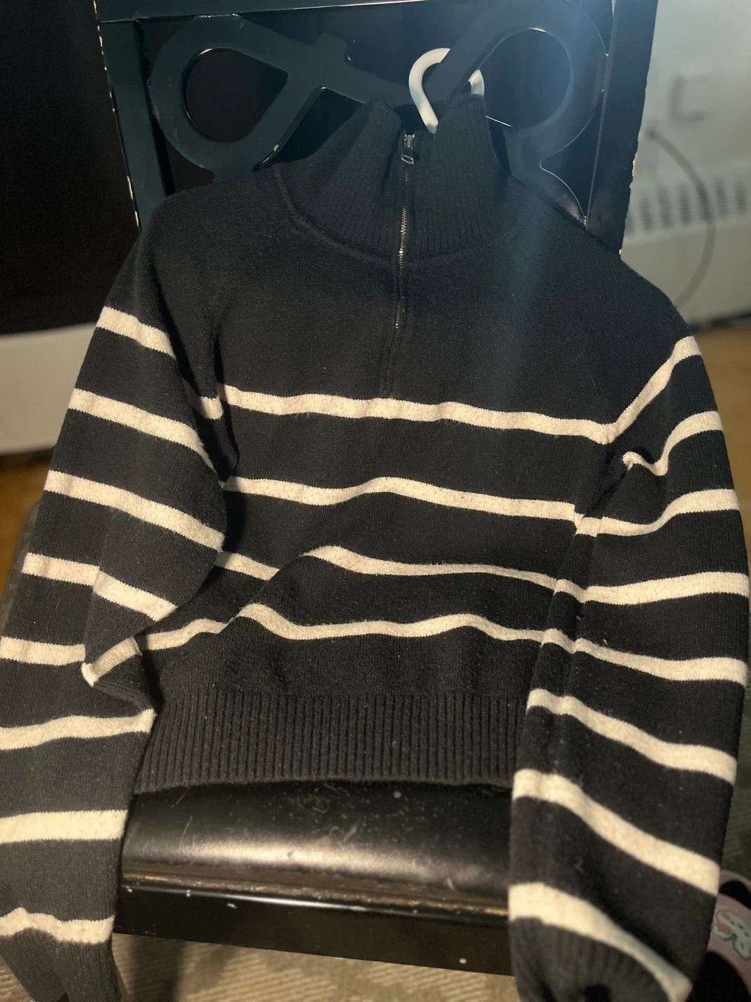 Black and White Striped Quarter-Zip Sweater