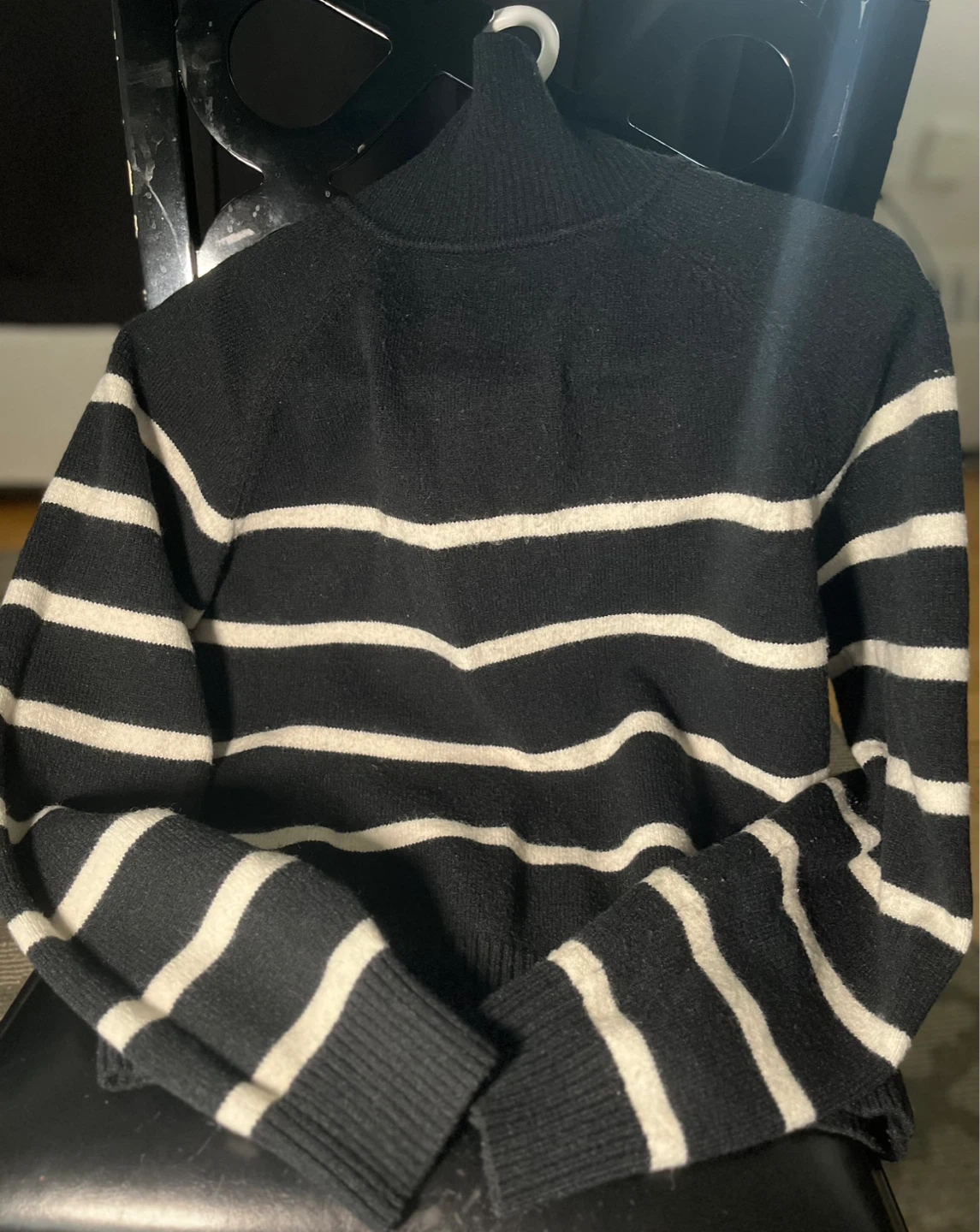 Black and White Striped Quarter-Zip Sweater - photo 4