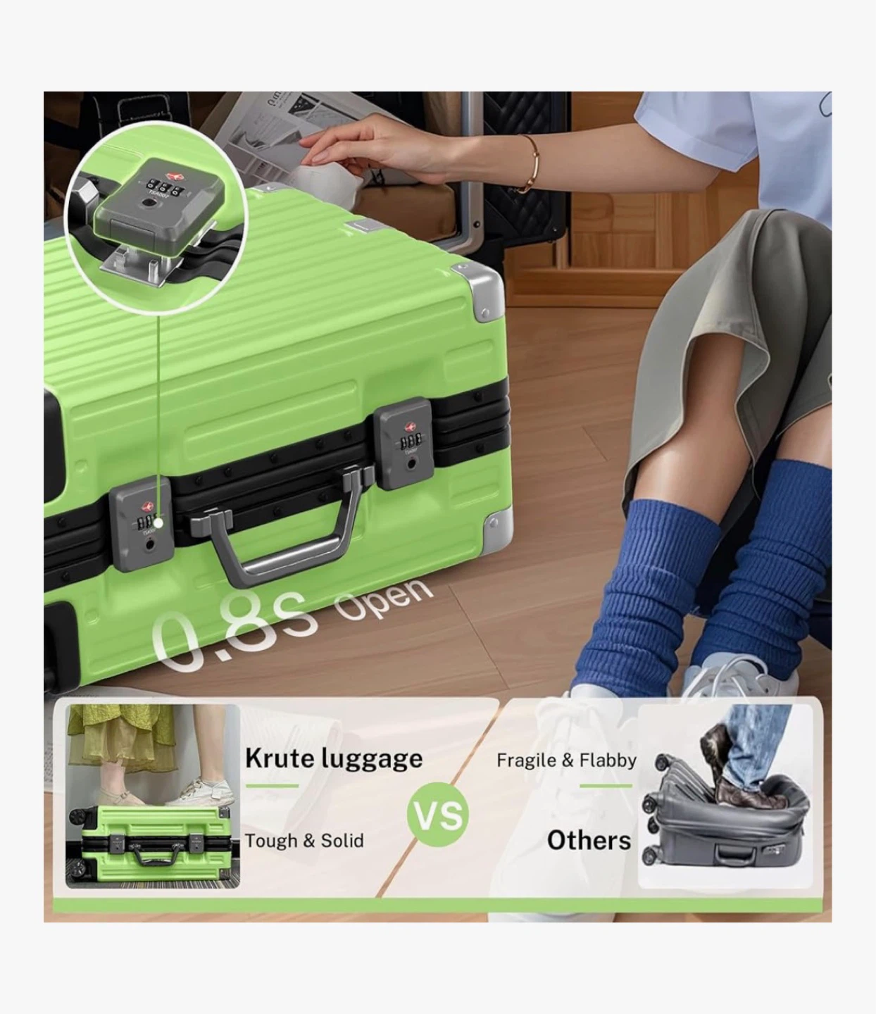 20 inch Green Hard-Shell Suitcase with TSA Lock - photo 4