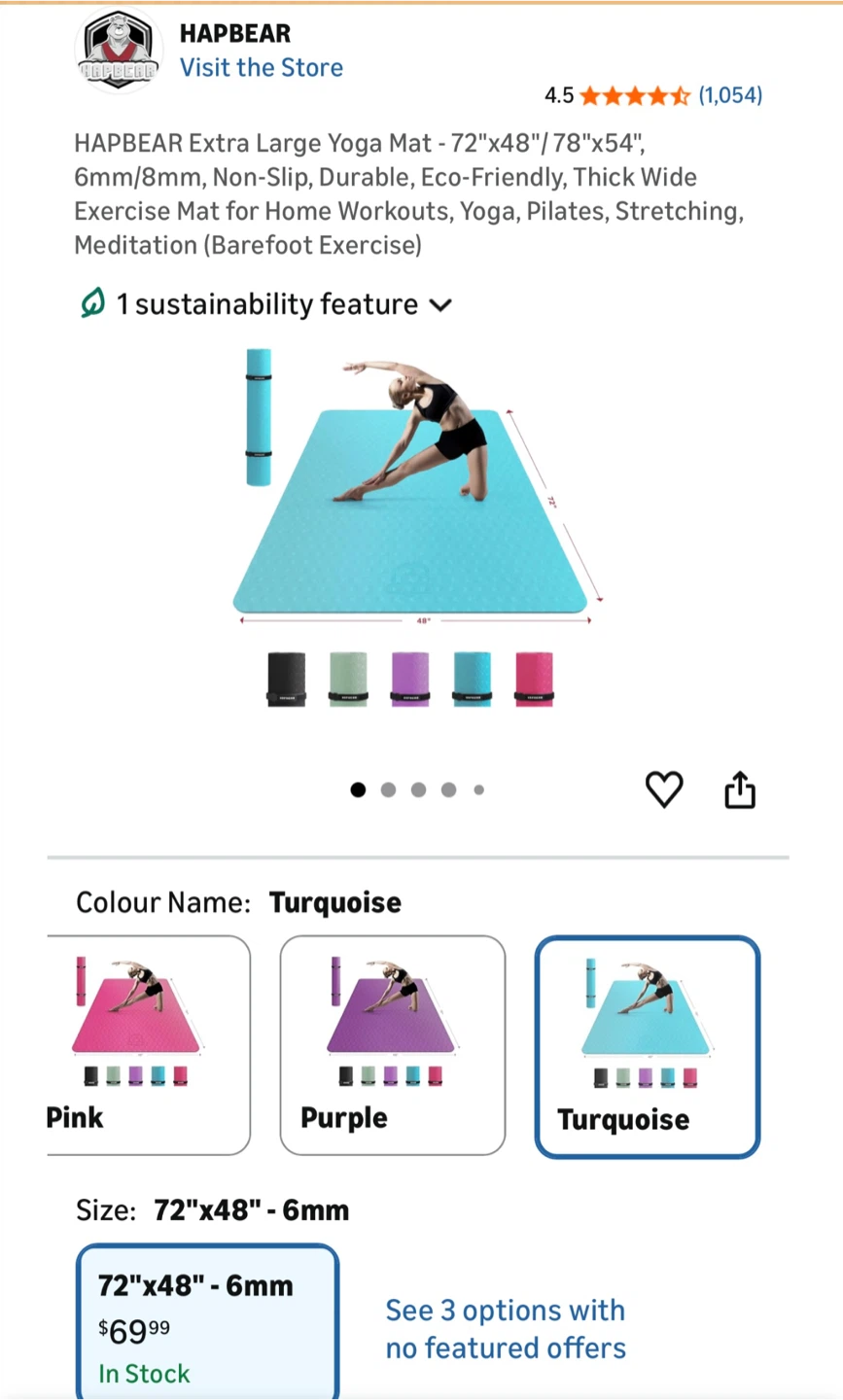 HAPBEAR Extra Large Turquoise Yoga Mat - photo 2