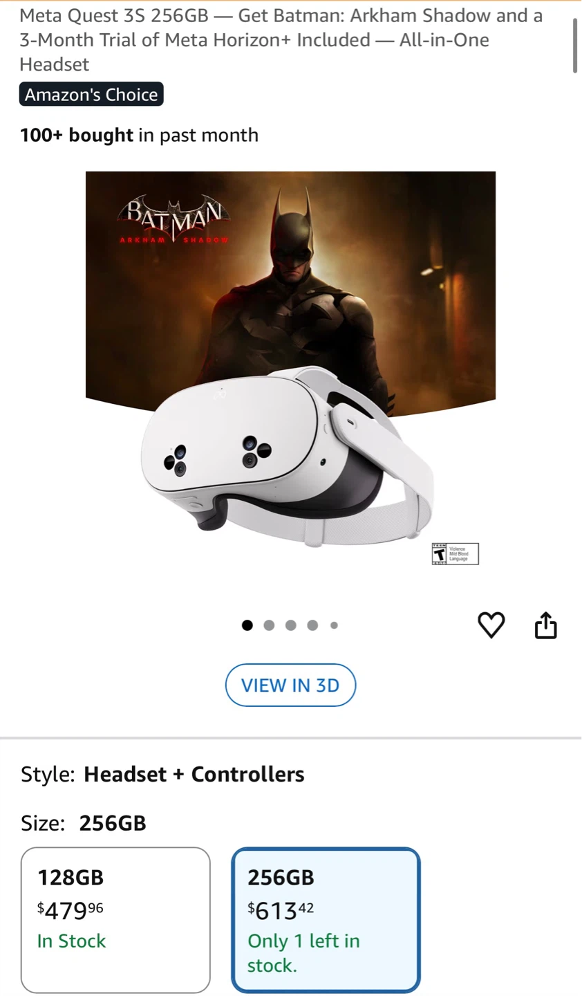Meta Quest 3S 256GB VR Headset with Controllers