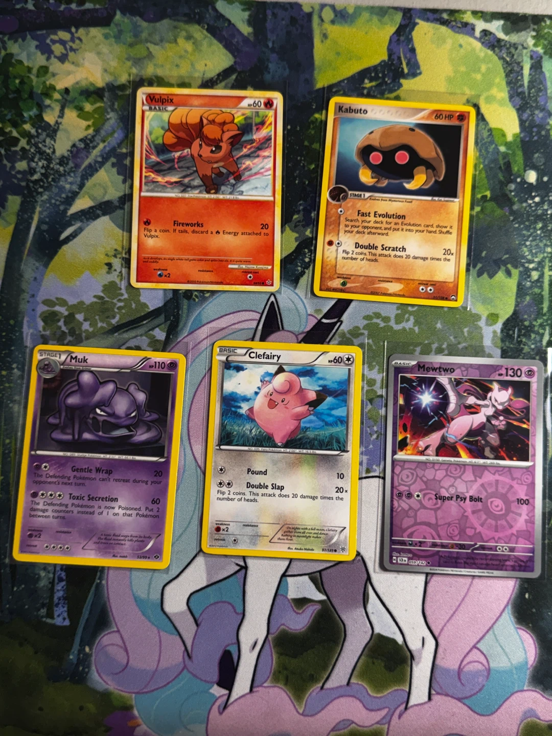 Pokemon Trading Cards - Vulpix, Kabuto, Muk, Clefairy, Mewtwo