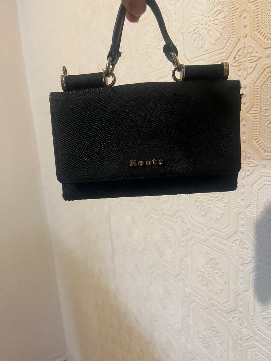Roots Black mini bag can add strap or use as Wallet