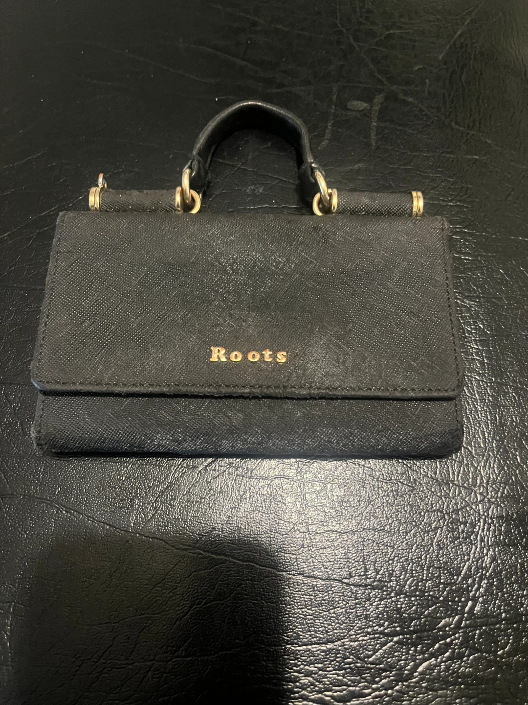 Roots Black mini bag can add strap or use as Wallet - photo 5