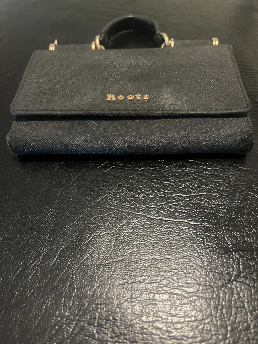 Roots Black mini bag can add strap or use as Wallet - photo 4
