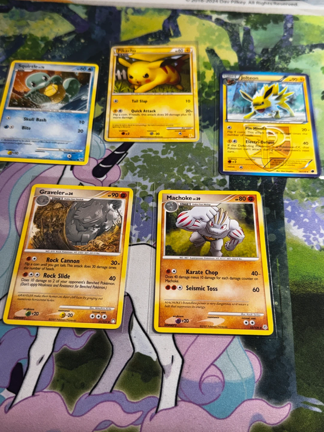 Pokemon Cards - Squirtle, Pikachu, Jolteon, Graveler, Machoke