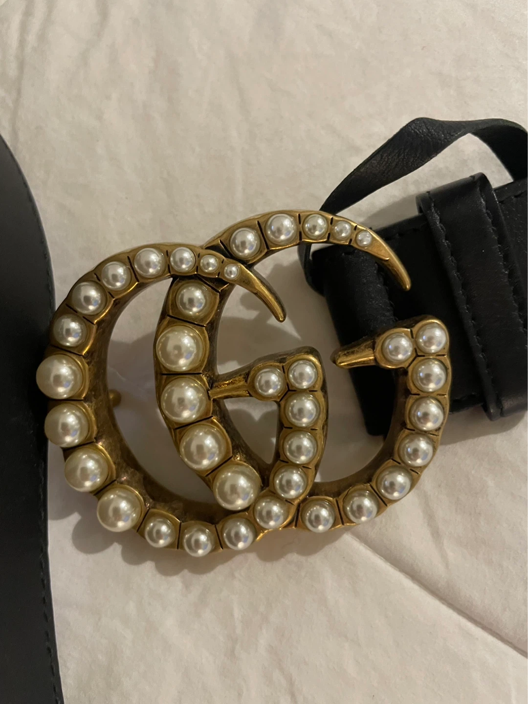 Gucci Black Leather Pearl Double G Belt - photo 2
