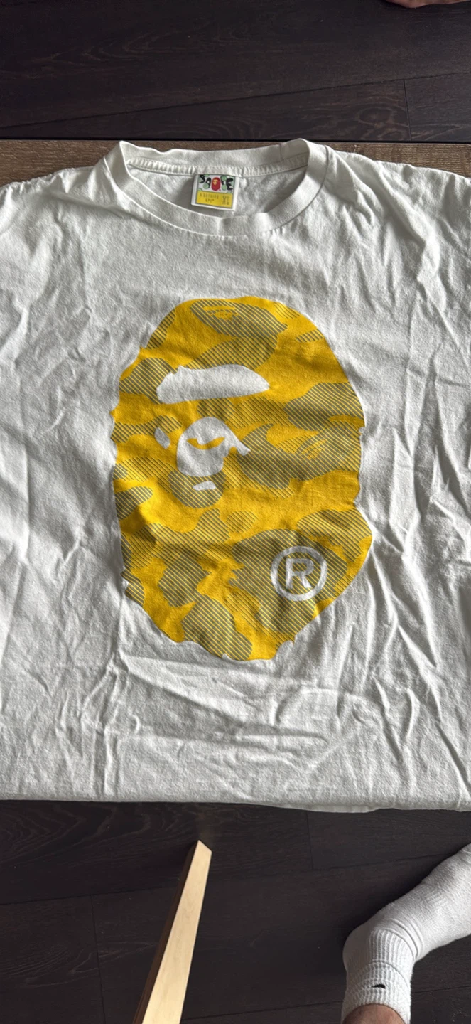 BAPE A Bathing Ape White Yellow Camo Ape Head T-Shirt