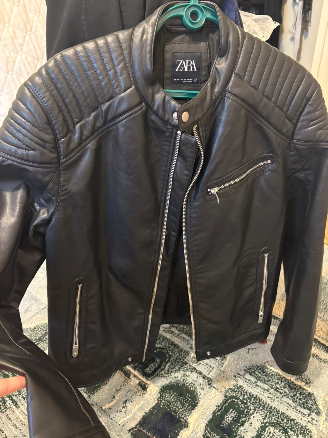 ZARA Black Faux Leather Moto Jacket - Size XXL