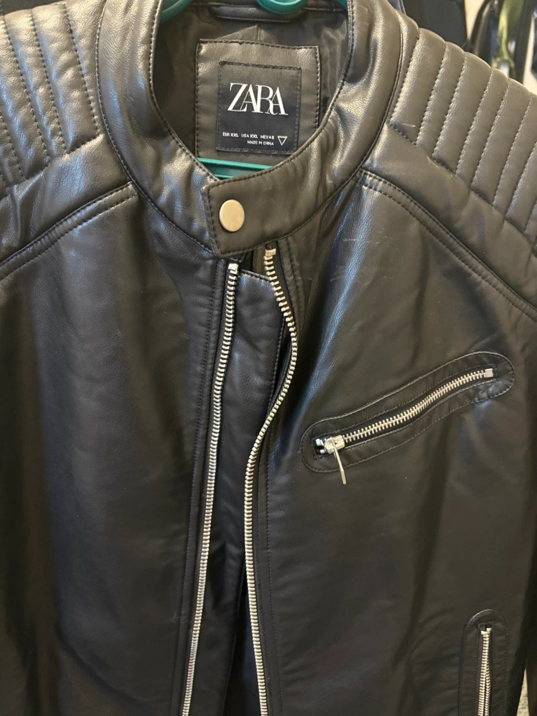 ZARA Black Faux Leather Moto Jacket - Size XXL - photo 4