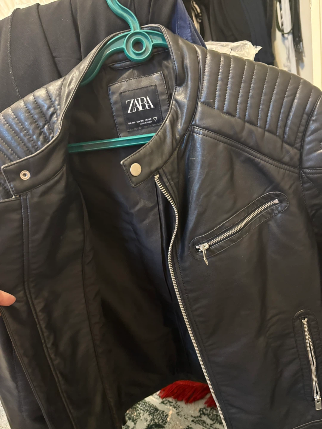 ZARA Black Faux Leather Moto Jacket - Size XXL - photo 2