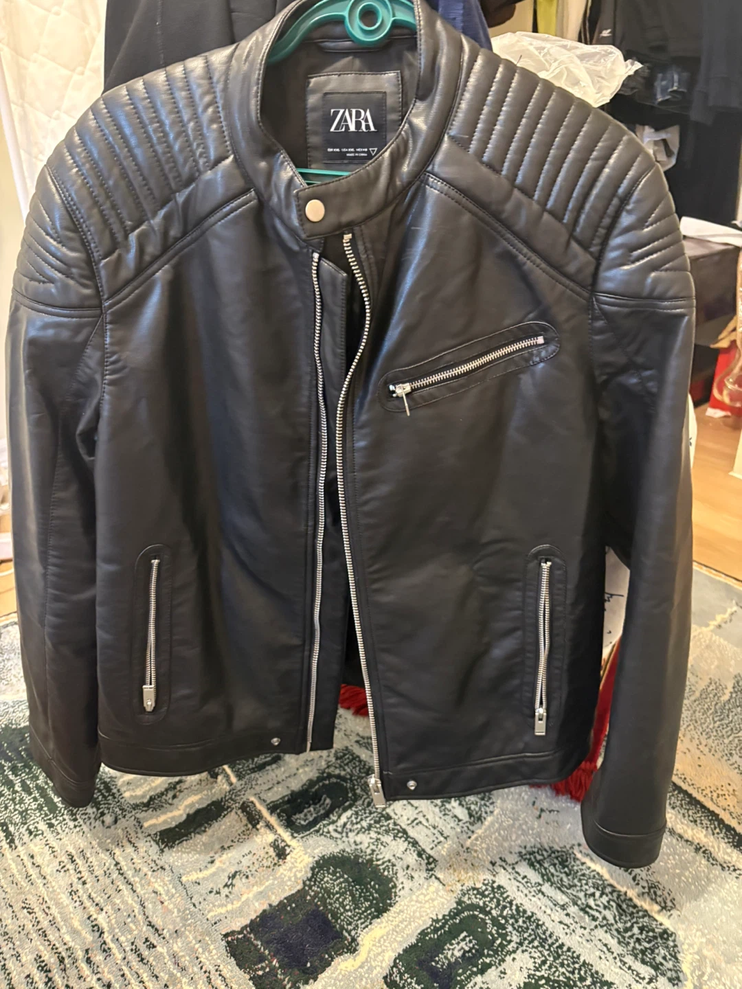 ZARA Black Faux Leather Moto Jacket - Size XXL - photo 3