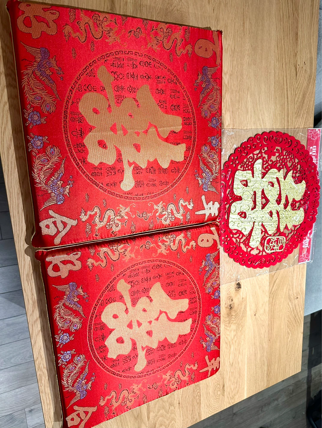 Chinese wedding tea ceremony double happiness cushions and decal