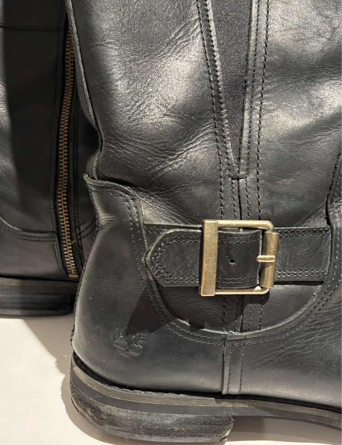 Timberland Black Leather Knee-High Boots with Buckle Detail - photo 3