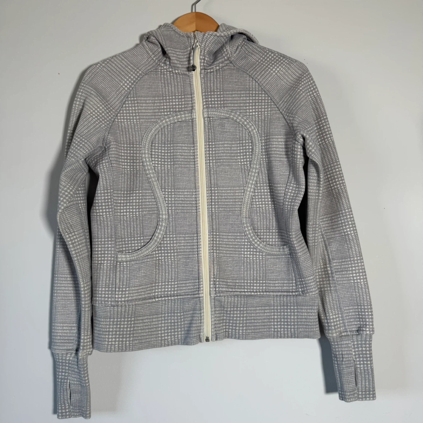 Lululemon Grey Plaid Zip-Up Scuba Hoodie Size 10