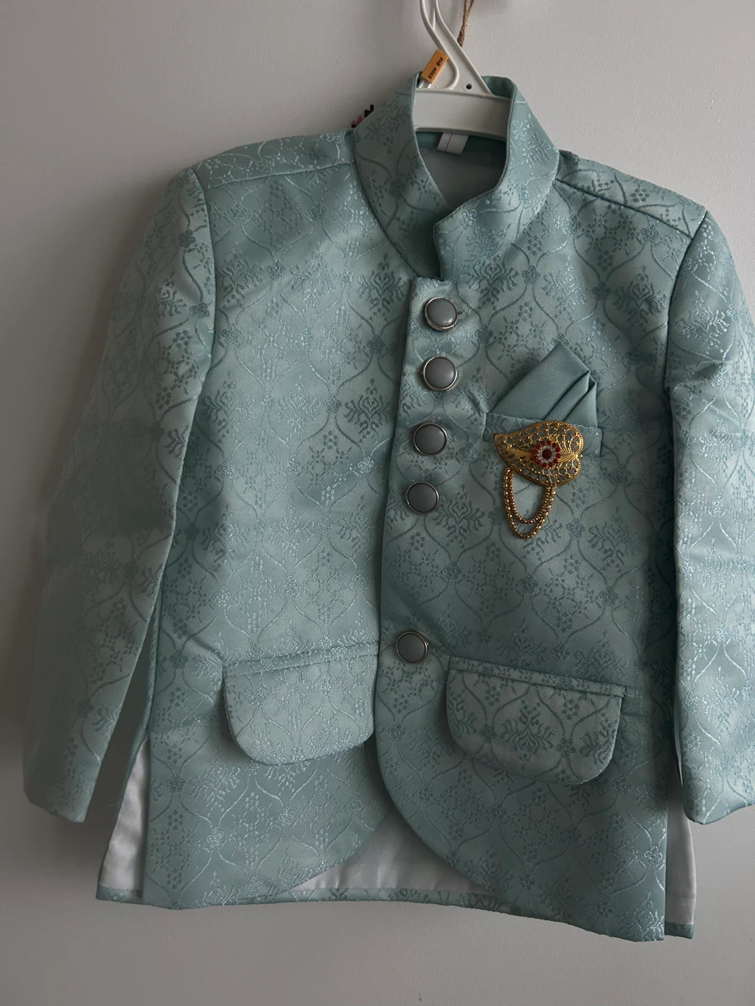 1year baby Boy Light Blue Brocade Sherwani Set with Pants
