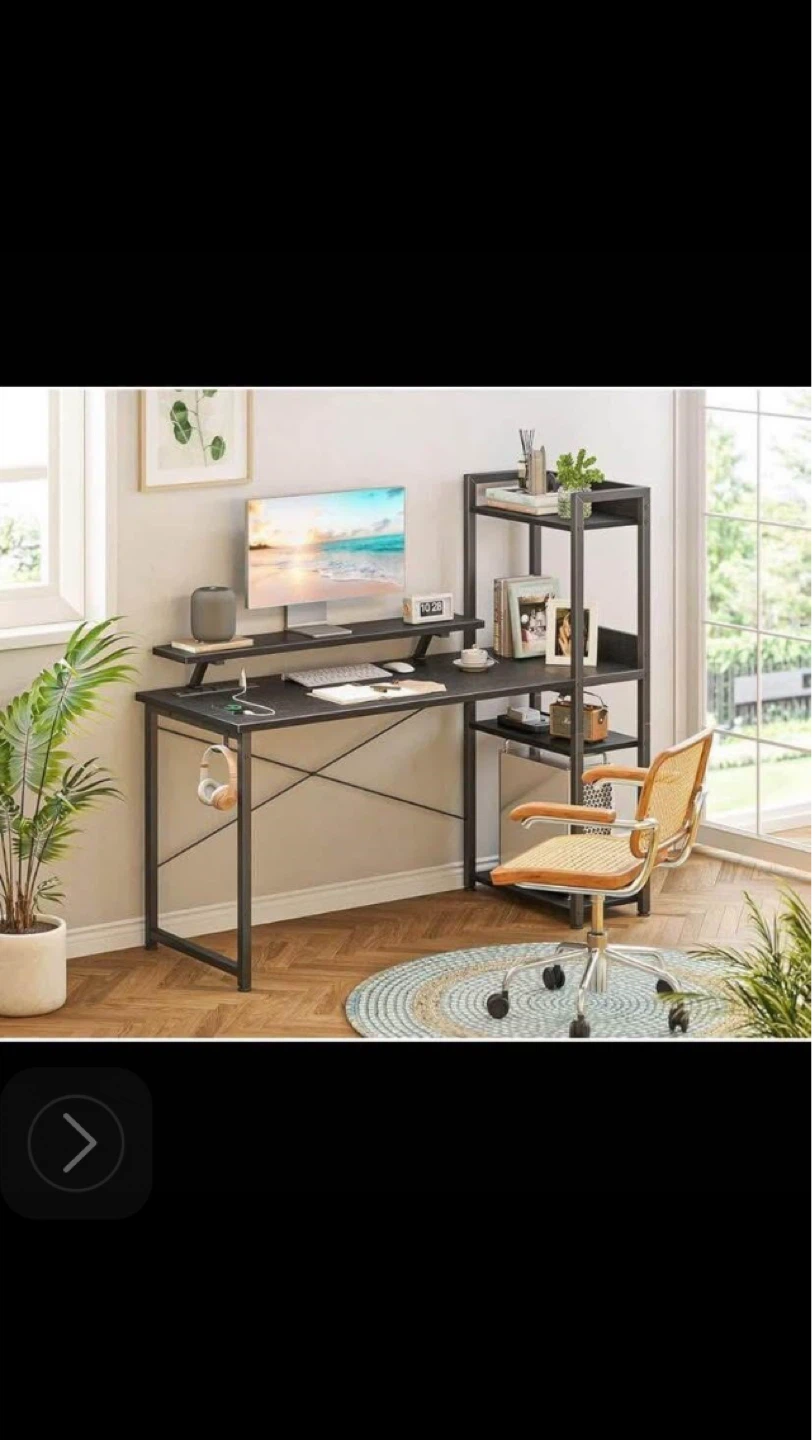 Black Desk with Shelves & Monitor Stand