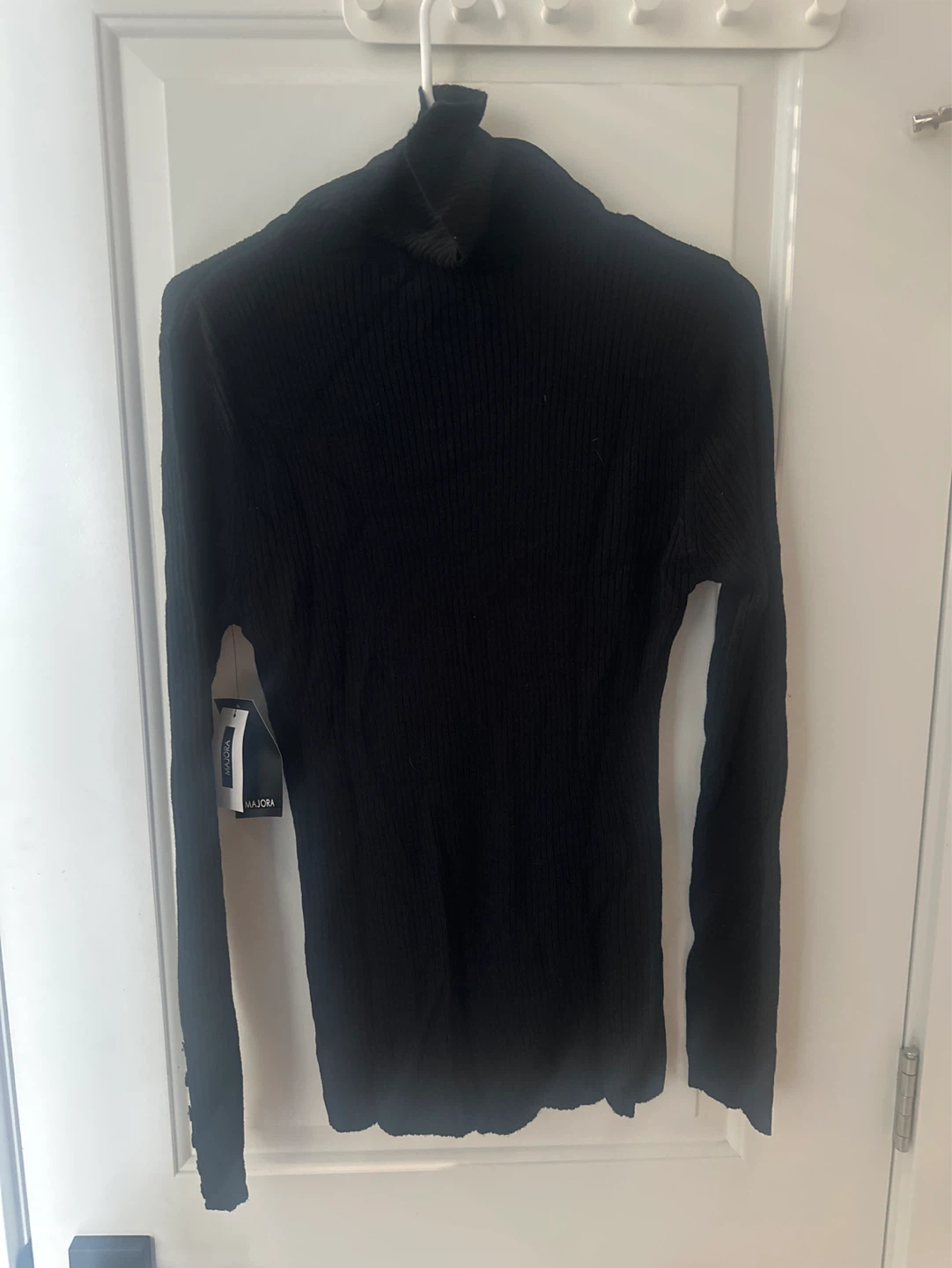 Majora Black Ribbed Turtleneck Sweater - XL/TG