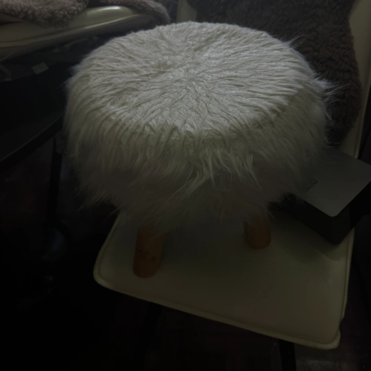 White Faux Fur Round Ottoman Stool