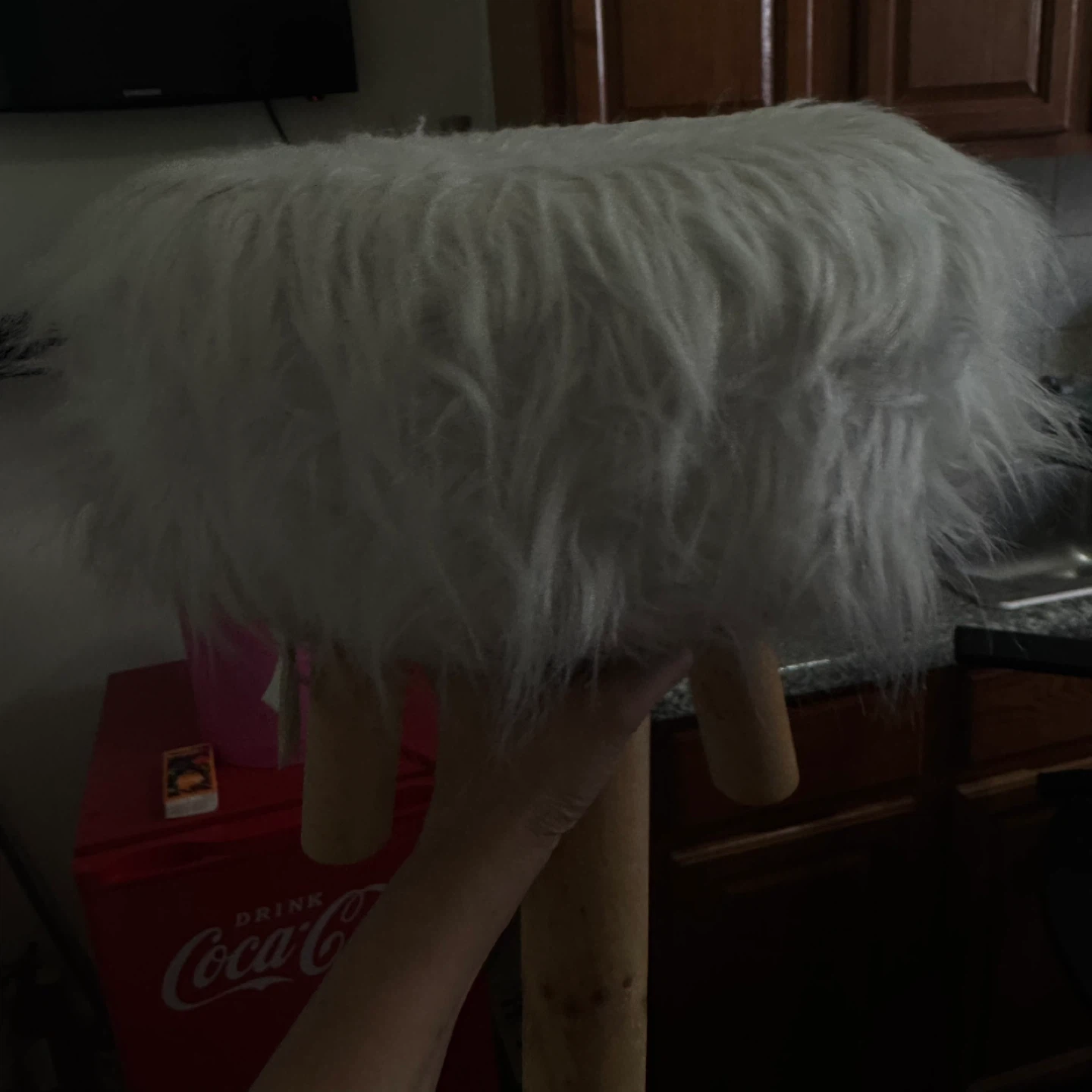 White Faux Fur Round Ottoman Stool - photo 2