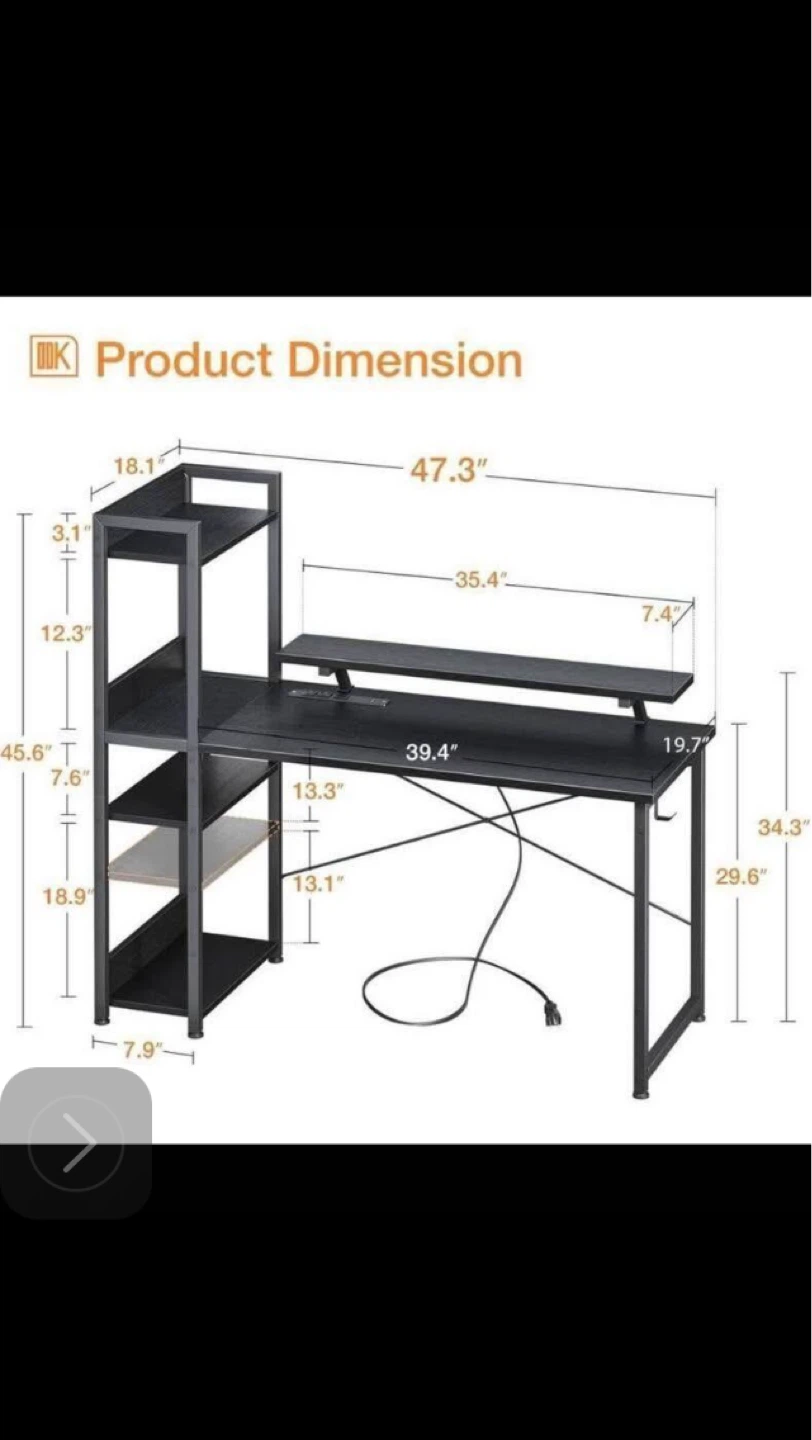 Black Desk with Shelves & Monitor Stand - photo 4