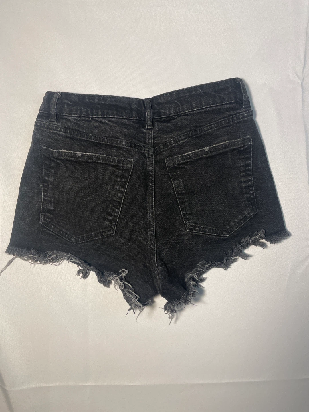 ZARA Black Denim High-Waisted Ripped Shorts - photo 2