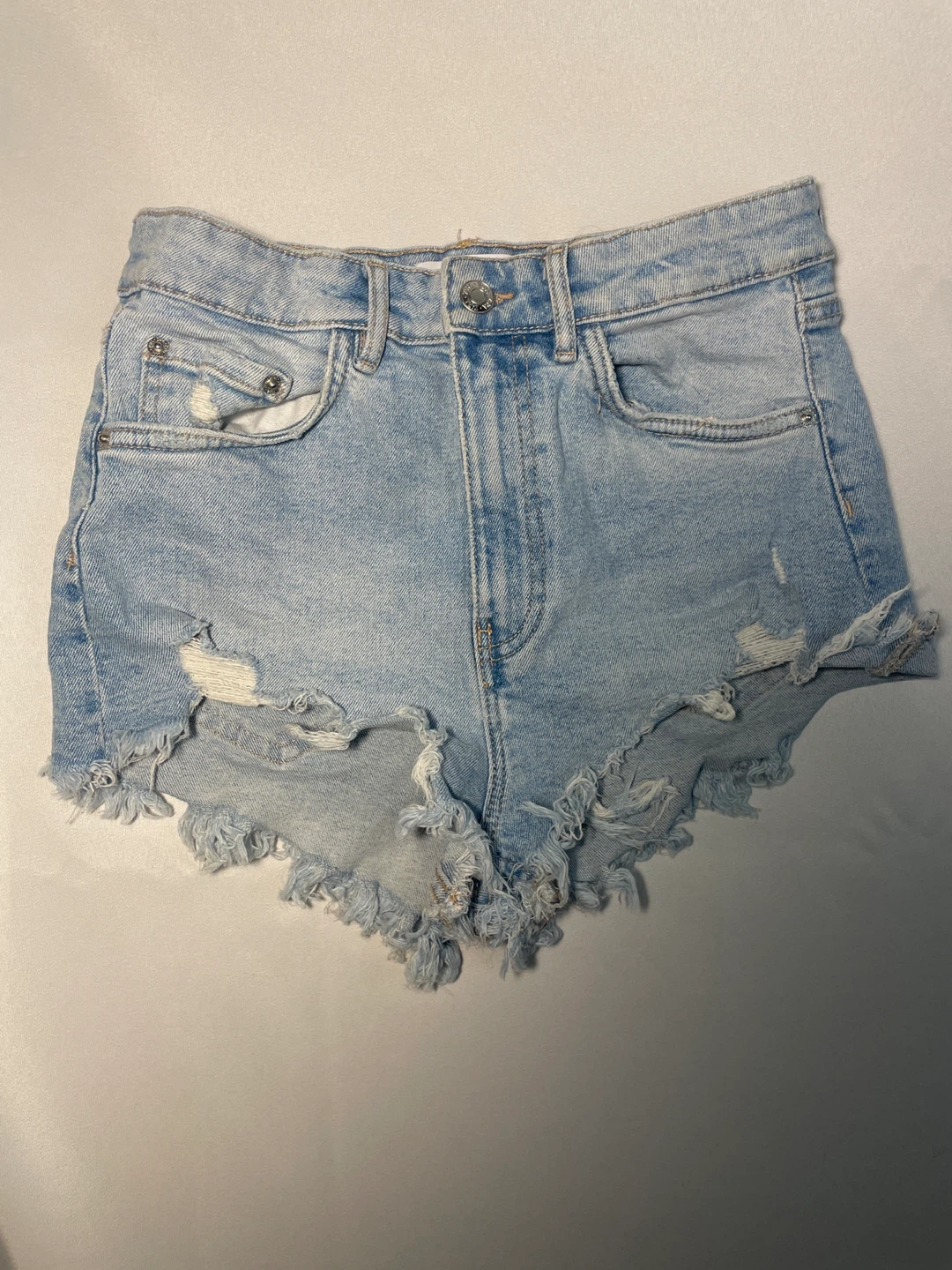 ZARA Light Wash Distressed Denim Shorts