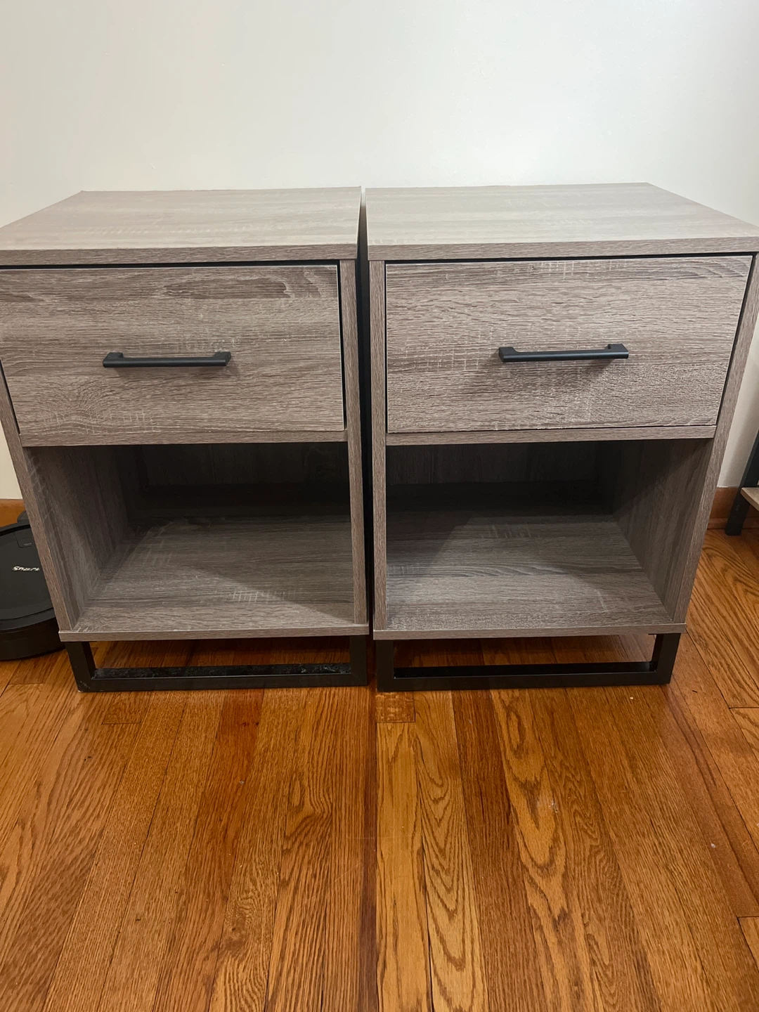 2x Wood Grain Nightstands with Drawer and Shelf
