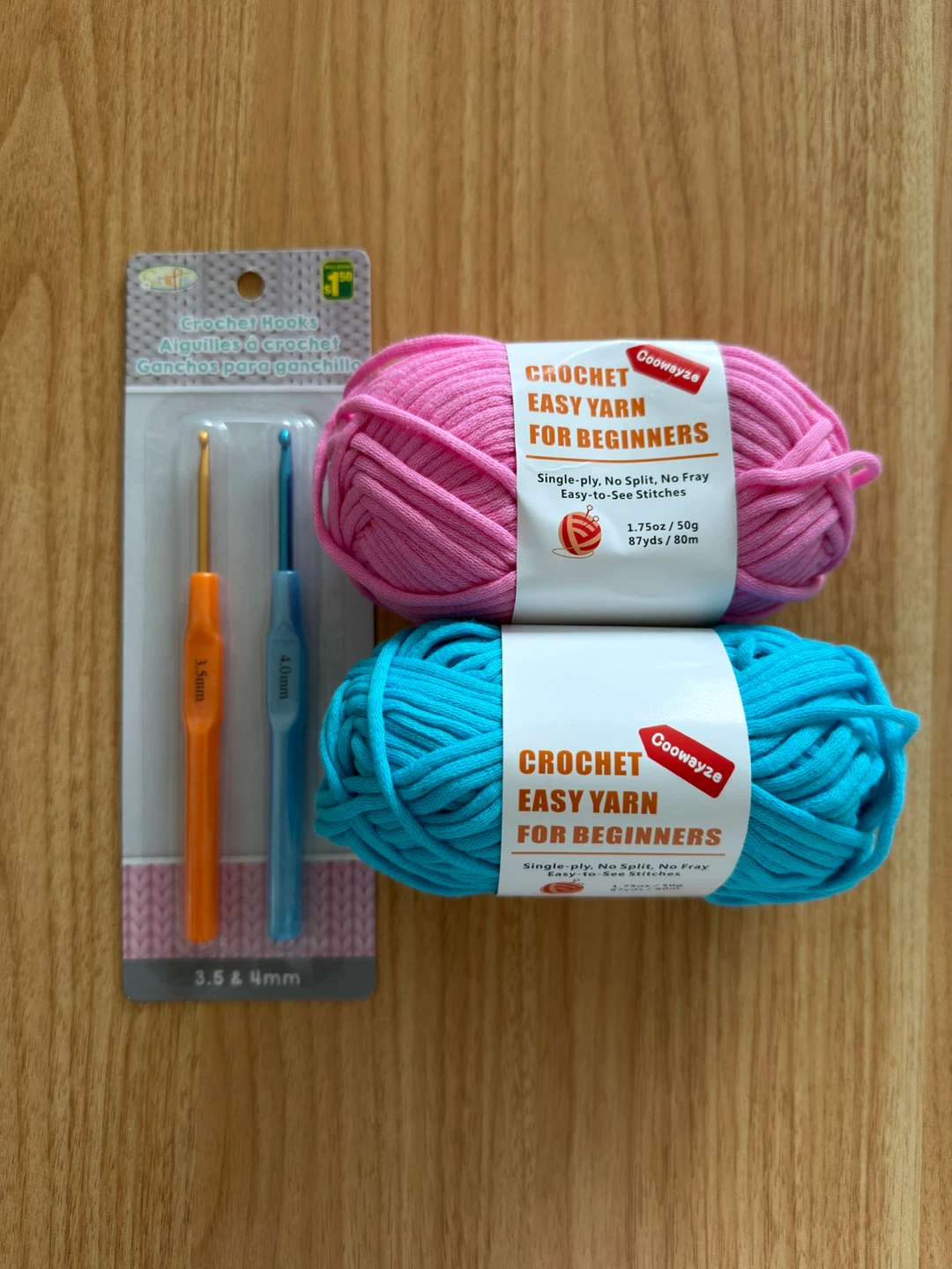Crochet Yarn (Pink & Blue) and Hooks (New)
