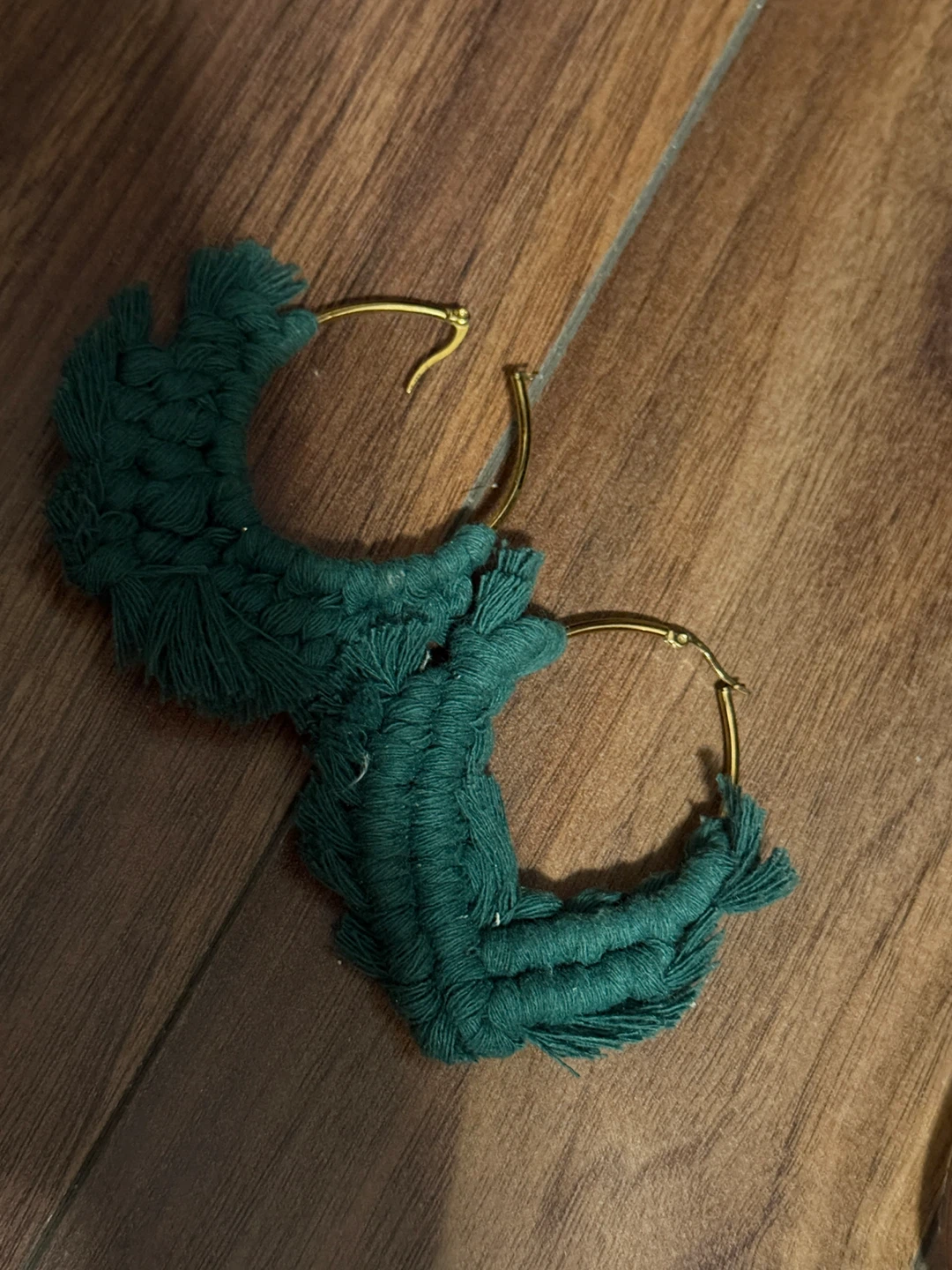 Macrame Hoop Earrings - Forest Green