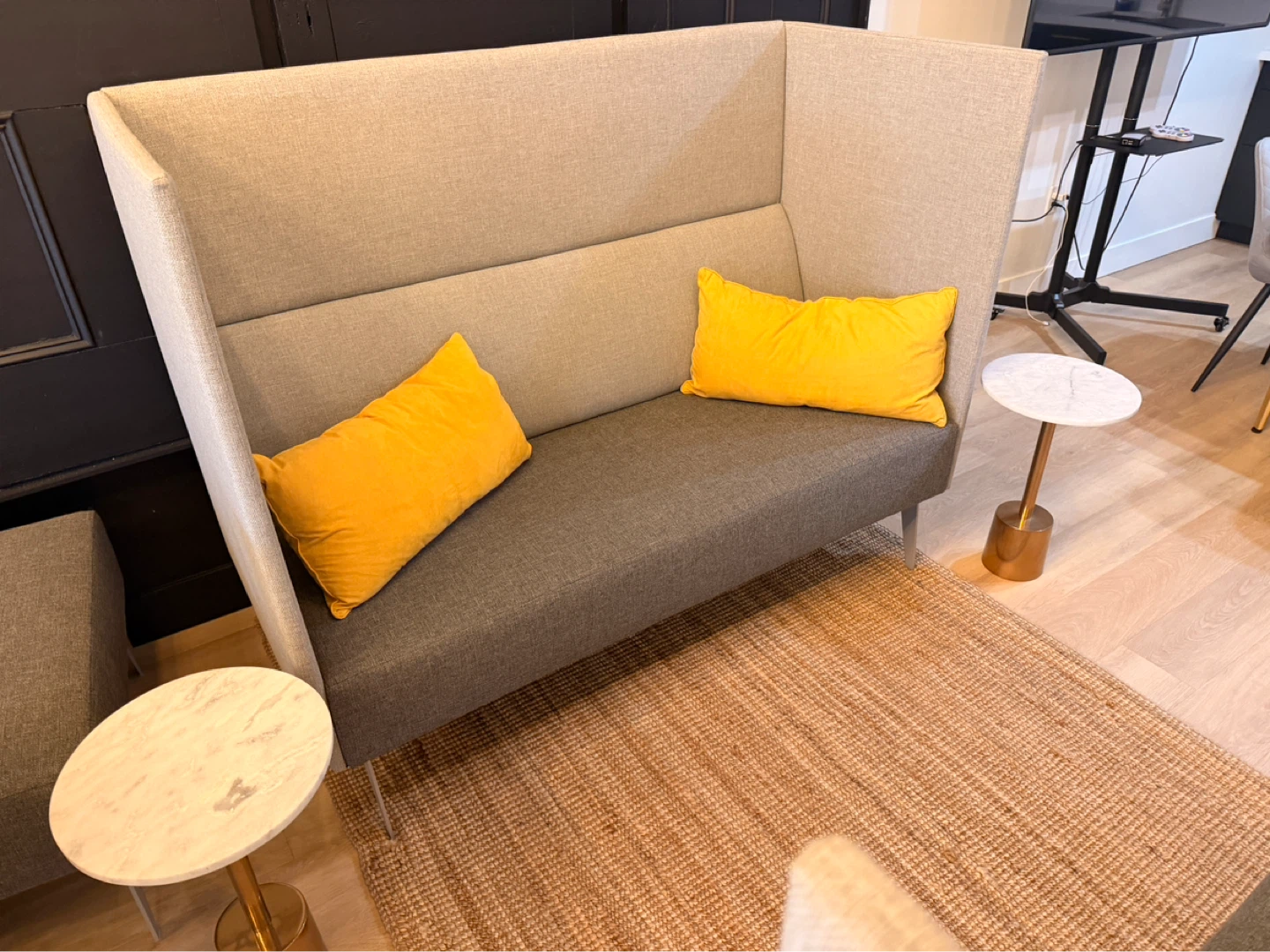 Grey Fabric High-Back Booth Seating x2 with Yellow Pillows - photo 2