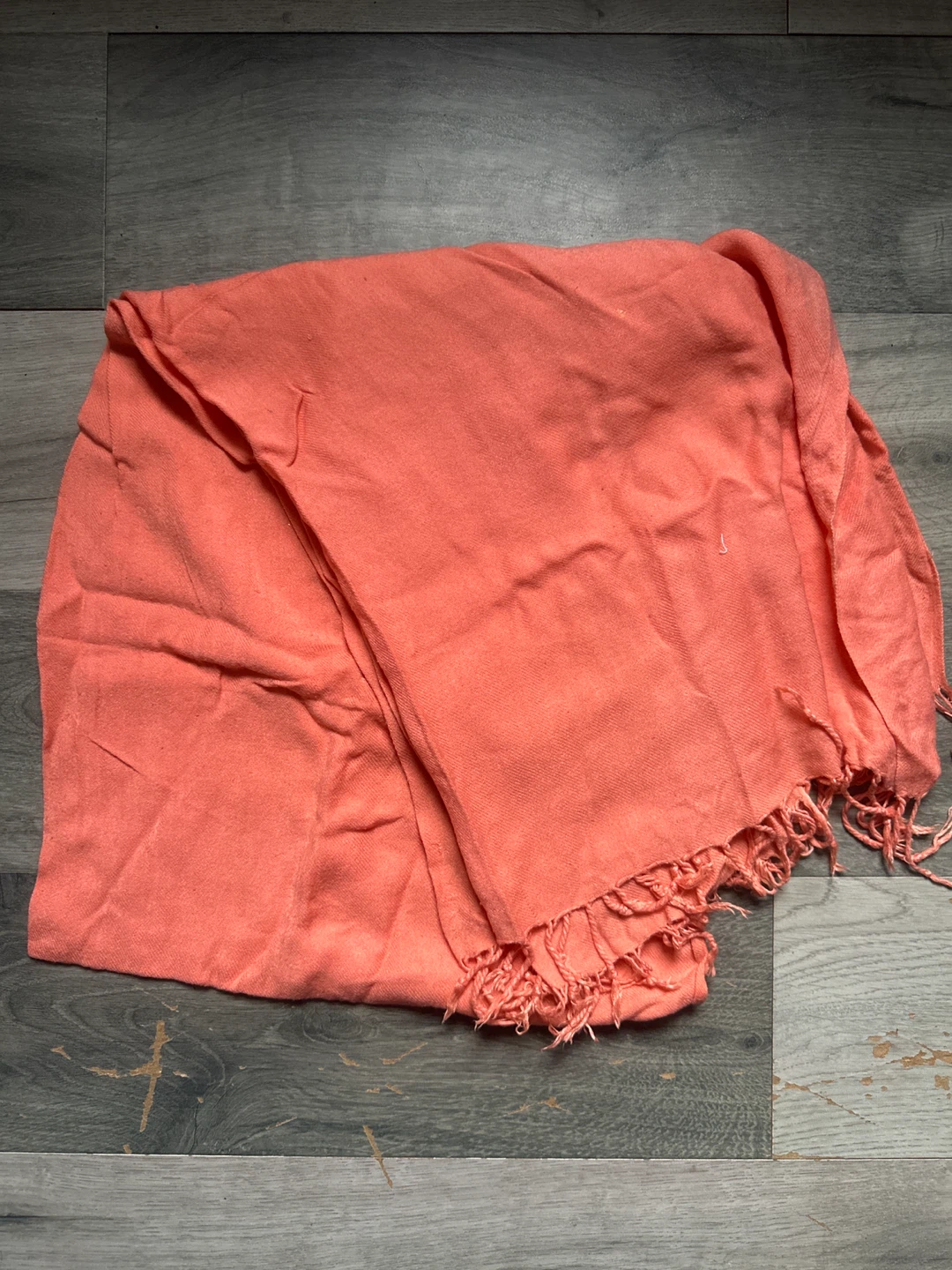 Coral Scarf with Fringed Edges