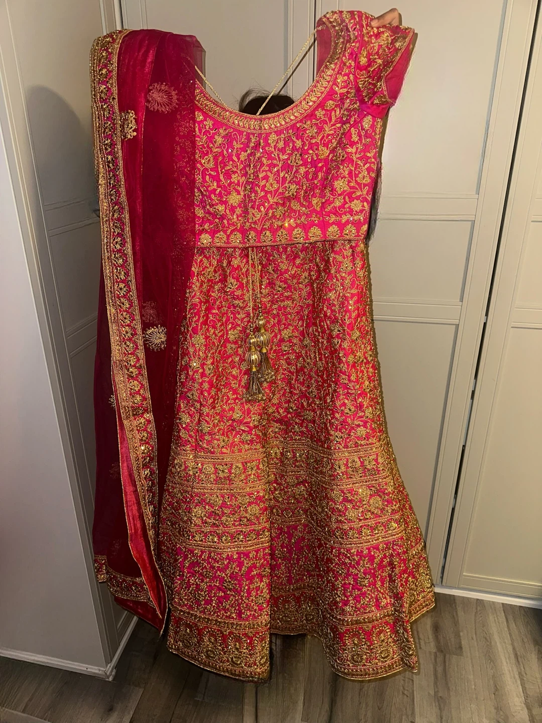 Pink and Gold Embroidered Lehenga with Dupatta