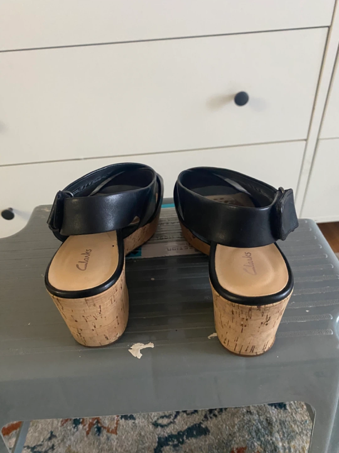 Clarks Black Wedge Sandals
