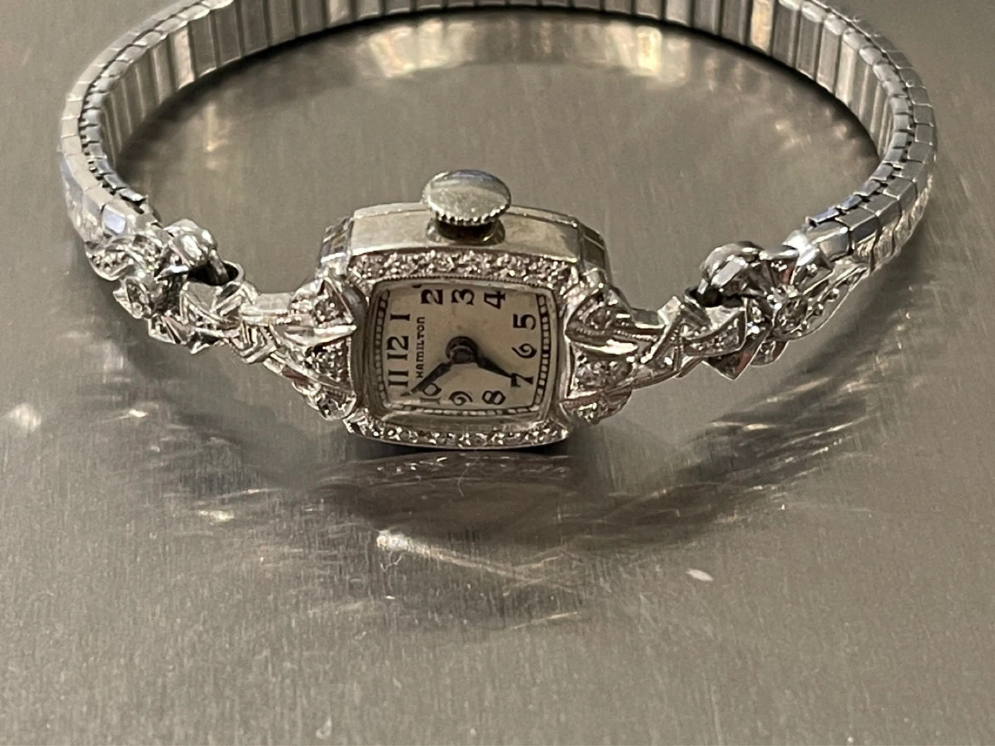 Hamilton solid 14K white Gold Diamond Watch - photo 3
