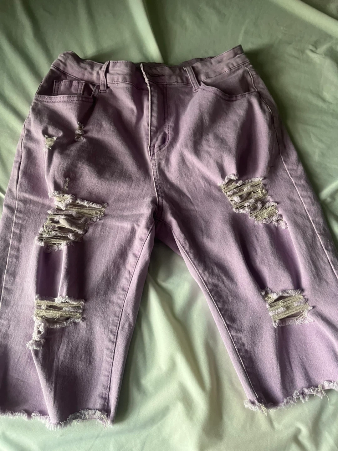 Purple Ripped Denim Shorts - photo 2