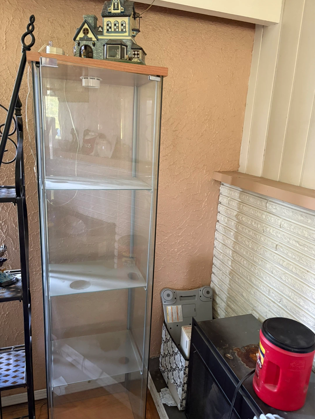 Glass Display Cabinet with Wood Trim