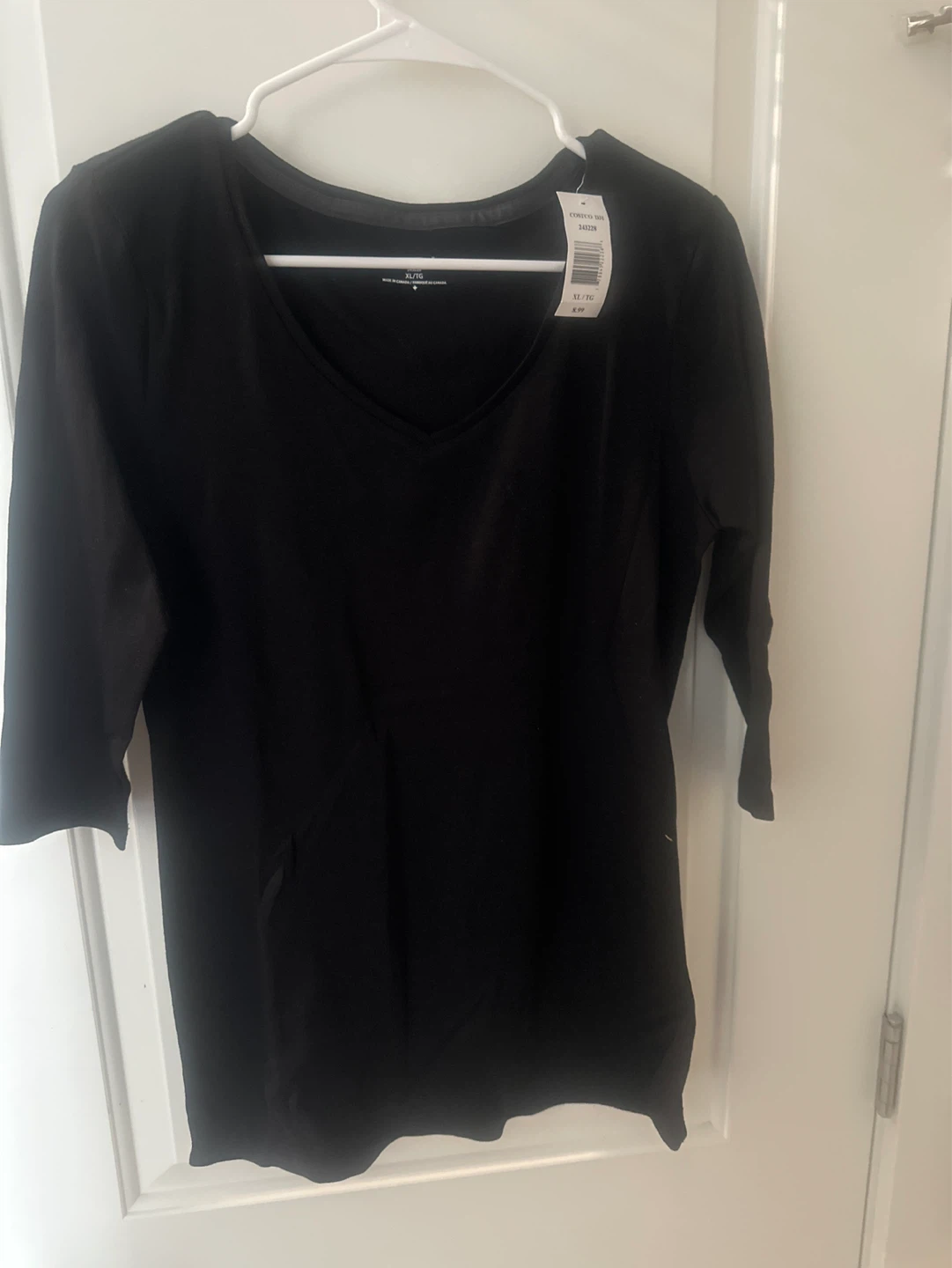 Black 3/4 Sleeve V-Neck Top - XL/TG