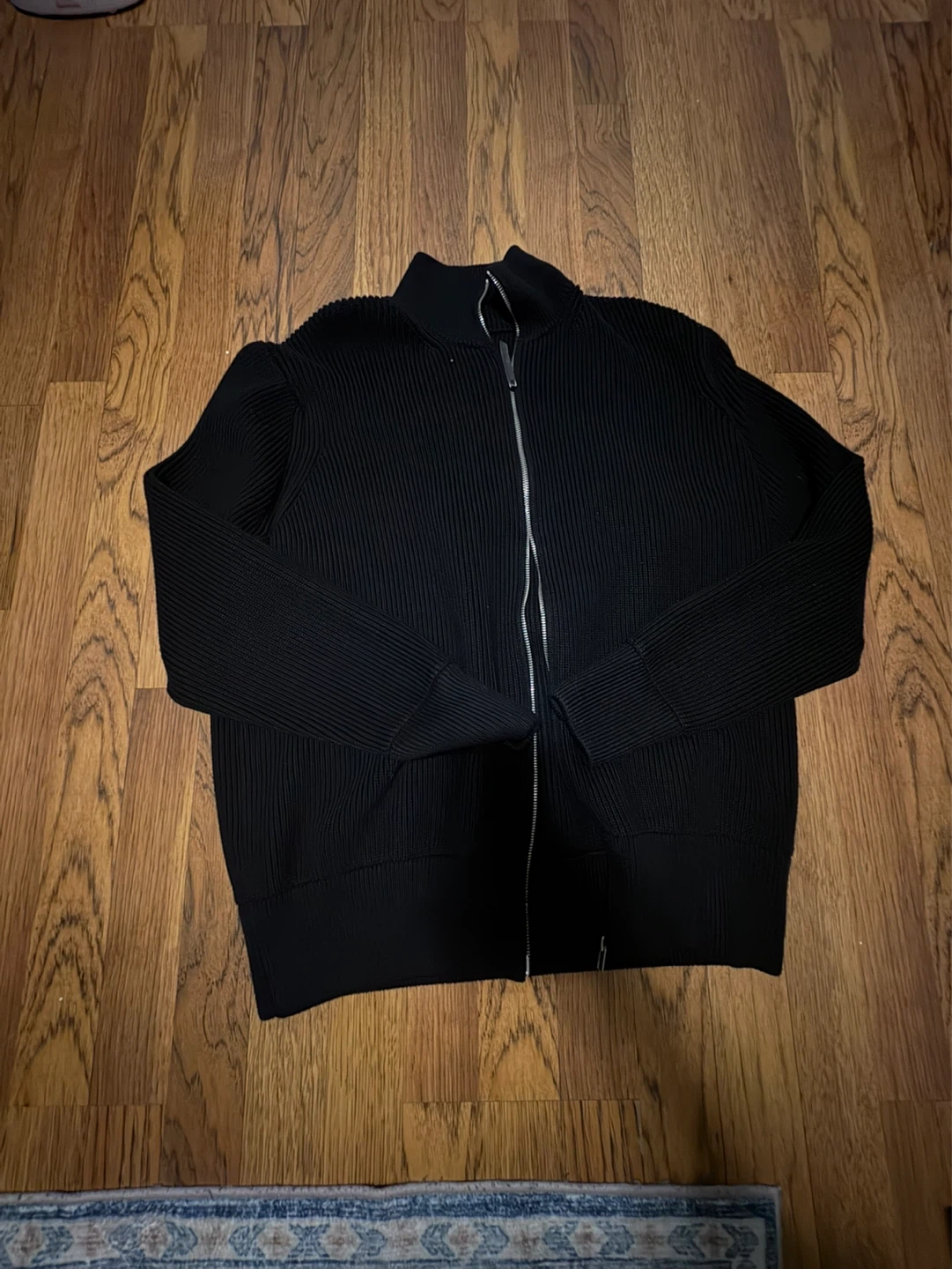 Black Ribbed Zip-Up Sweater