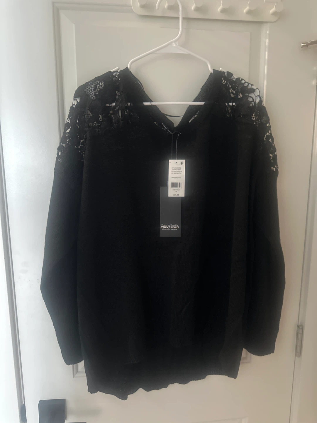 Point Zero Black Lace Shoulder Sweater - Size 2X