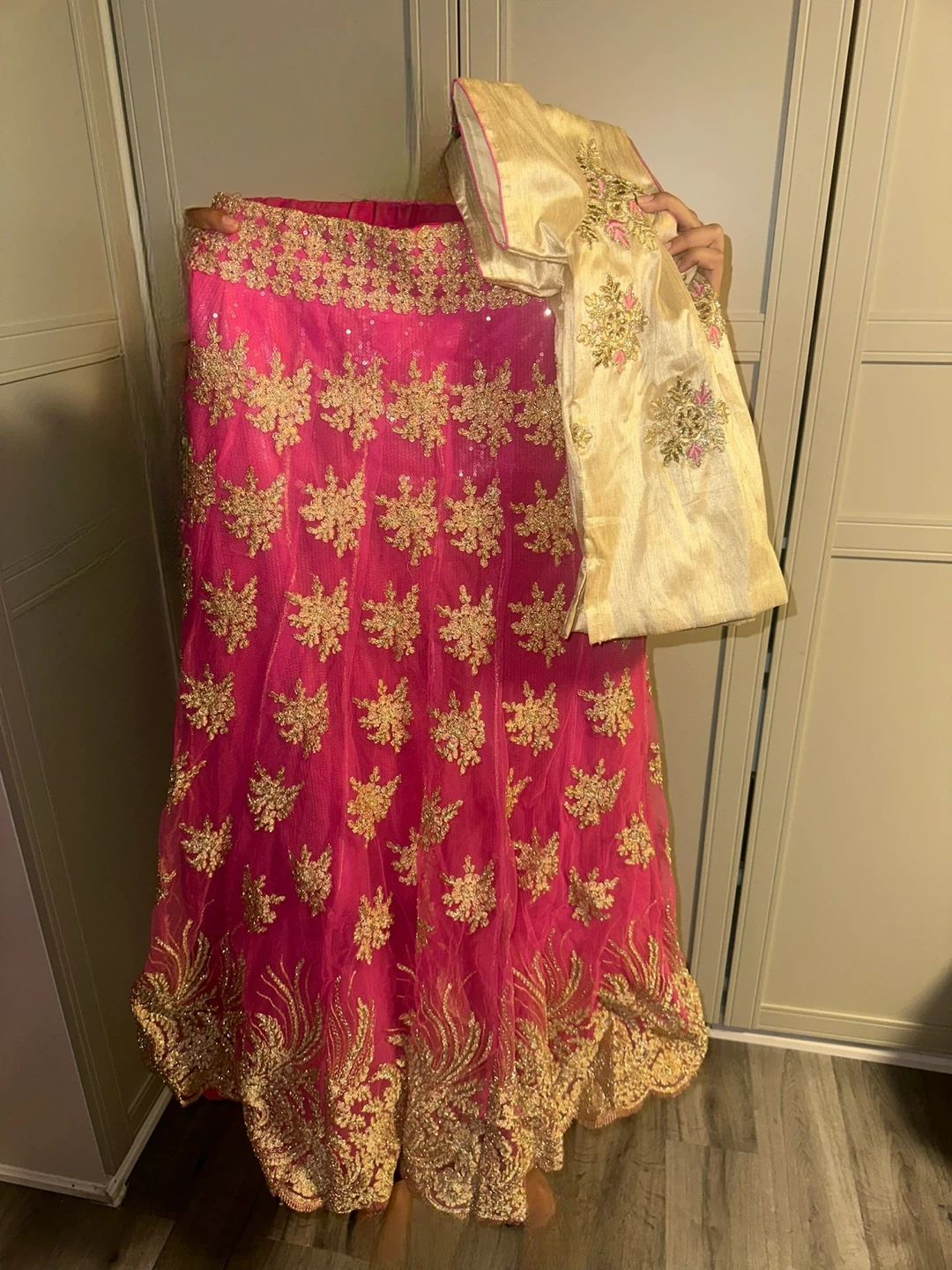 Pink and Gold Embroidered Lehenga Choli