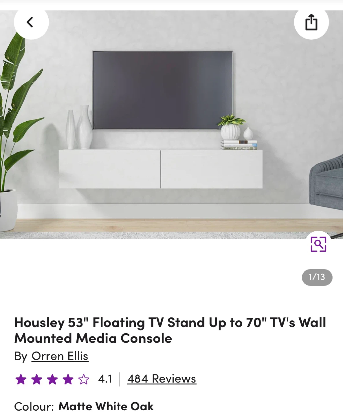 Housley 53" Floating TV Stand - Matte White Oak