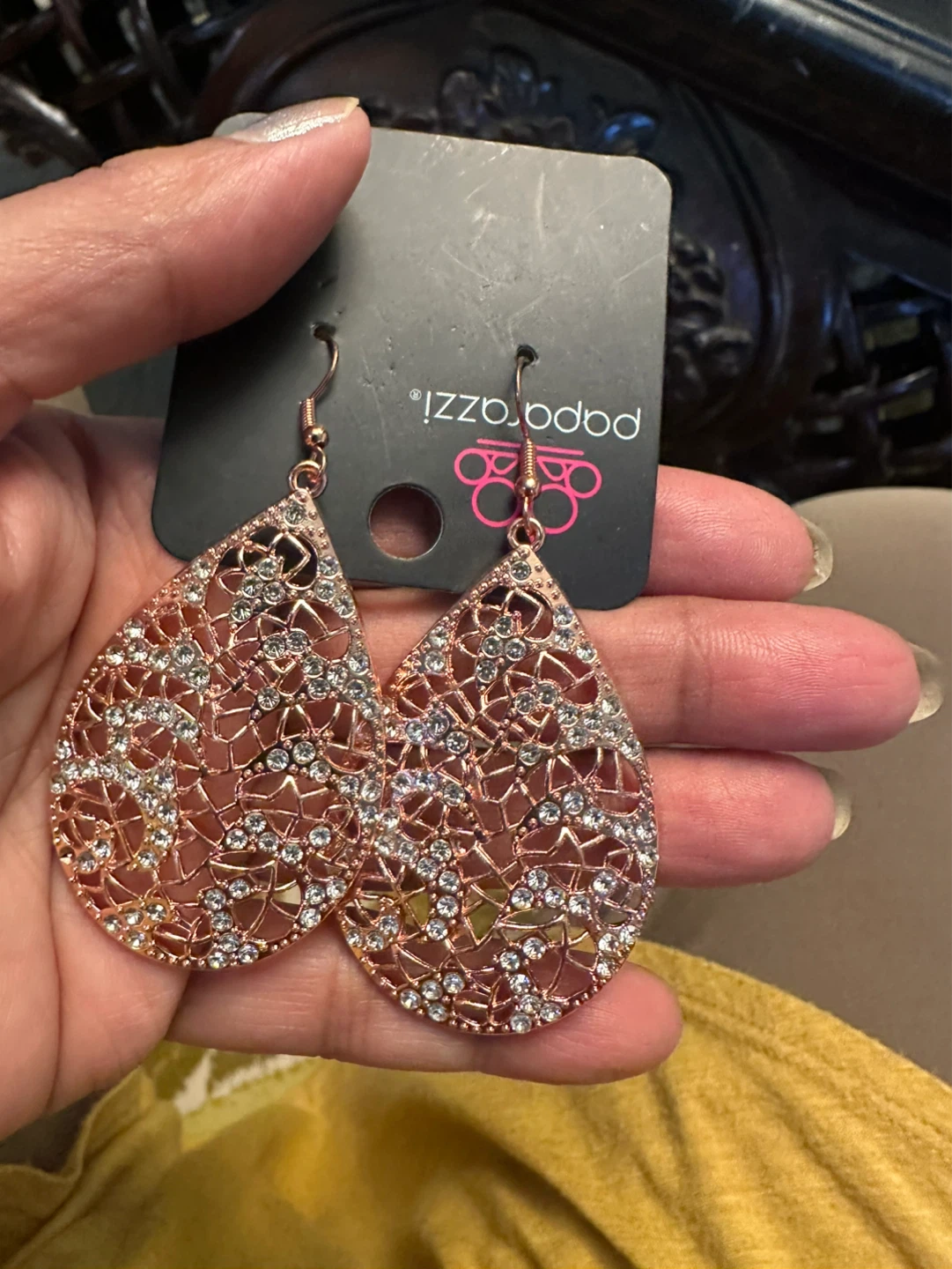 Paparazzi Teardrop Earrings Rose Gold Rhinestone