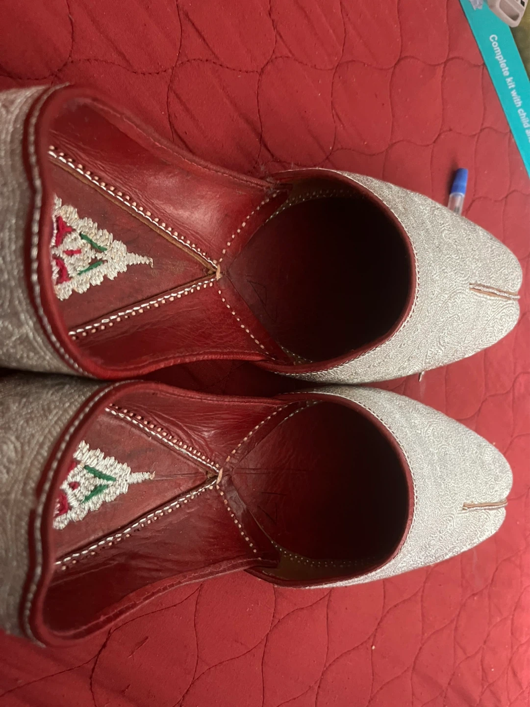 Embroidered Red Leather Jutti Shoes